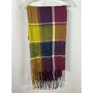 70” Soft Scarf/Shawl W Fringe Multicolor Warm Soft Blocked Print 24” Wide